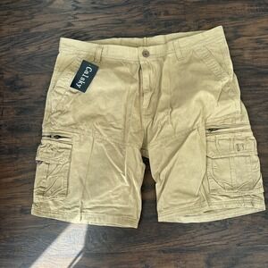Calsky Men's Cargo Shorts Size 38 Khaki Beige Zip Pockets Utility Casual NWT